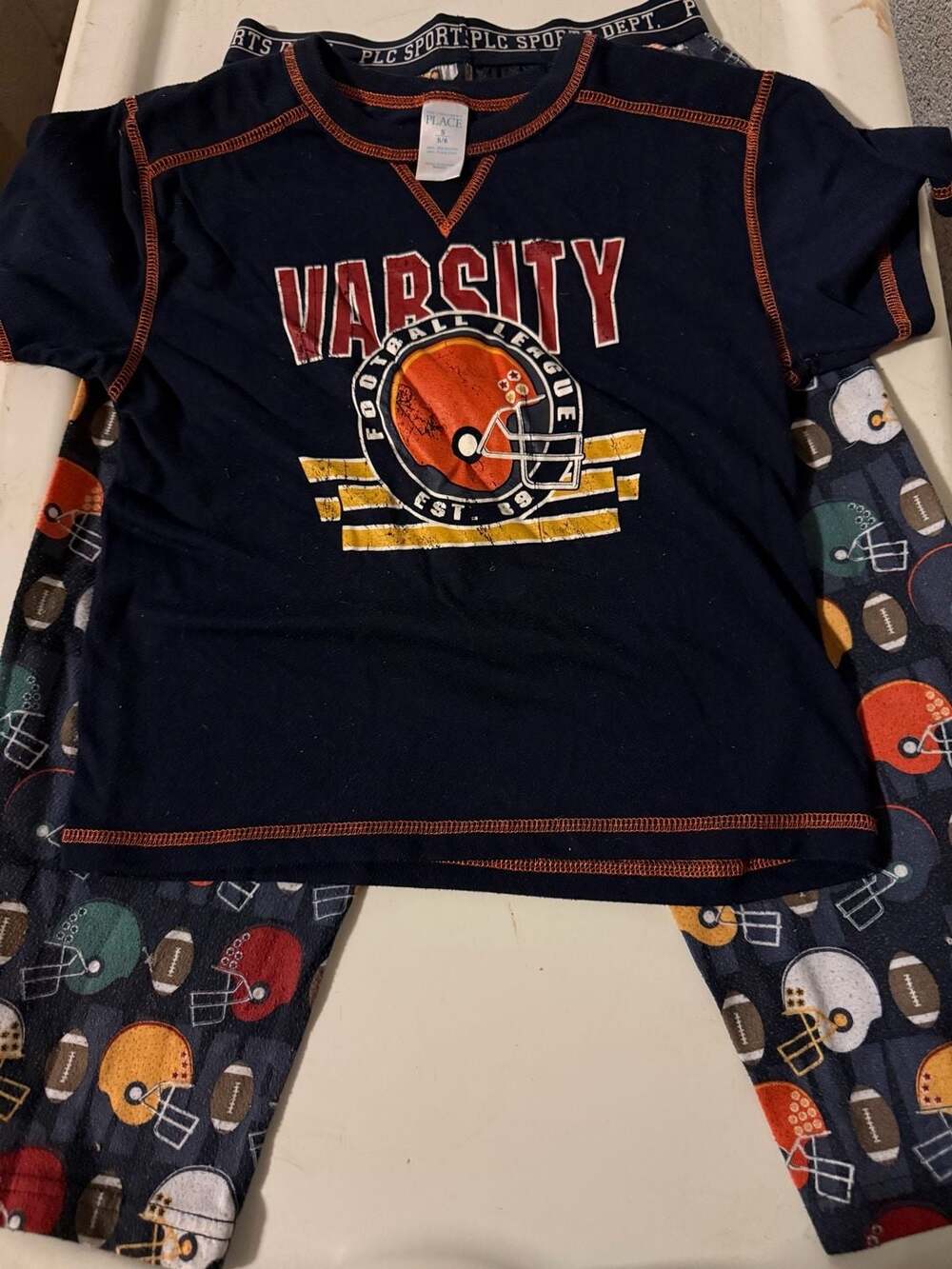 The Children's Place 5/6 Navy Blue Varsity Football League T-Shirt and Pants Paj